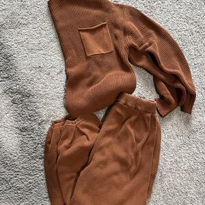 Brown Knit Sweater and Pants Set
